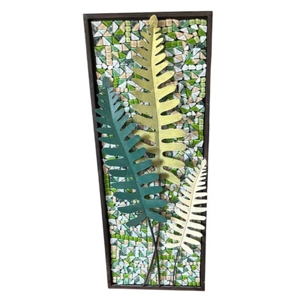 Vintage Handmade Green and Gold Leaf Wall Metal Mosaic Art Decor (Heavy) 29.5"